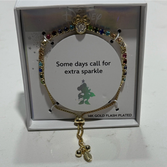 Disney Jewelry - Disney Minnie Mouse Rainbow Crystal Bracelet – 14K Gold Flash Plated Adjustable